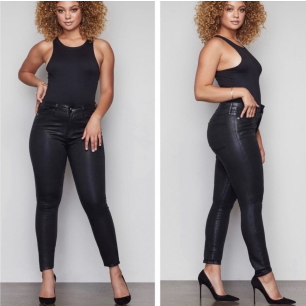 Good American GOOD LEGS Black Coated Stretch Denim Jeans, size 0/25 NWT